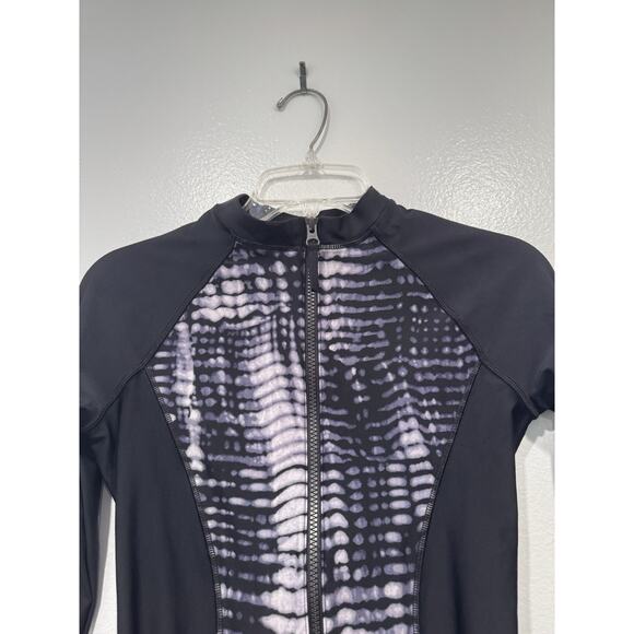 Speedo Long Sleeve One Piece Swimsuit Black Print Panel Womens Size XS Powerflex - Picture 3 of 6
